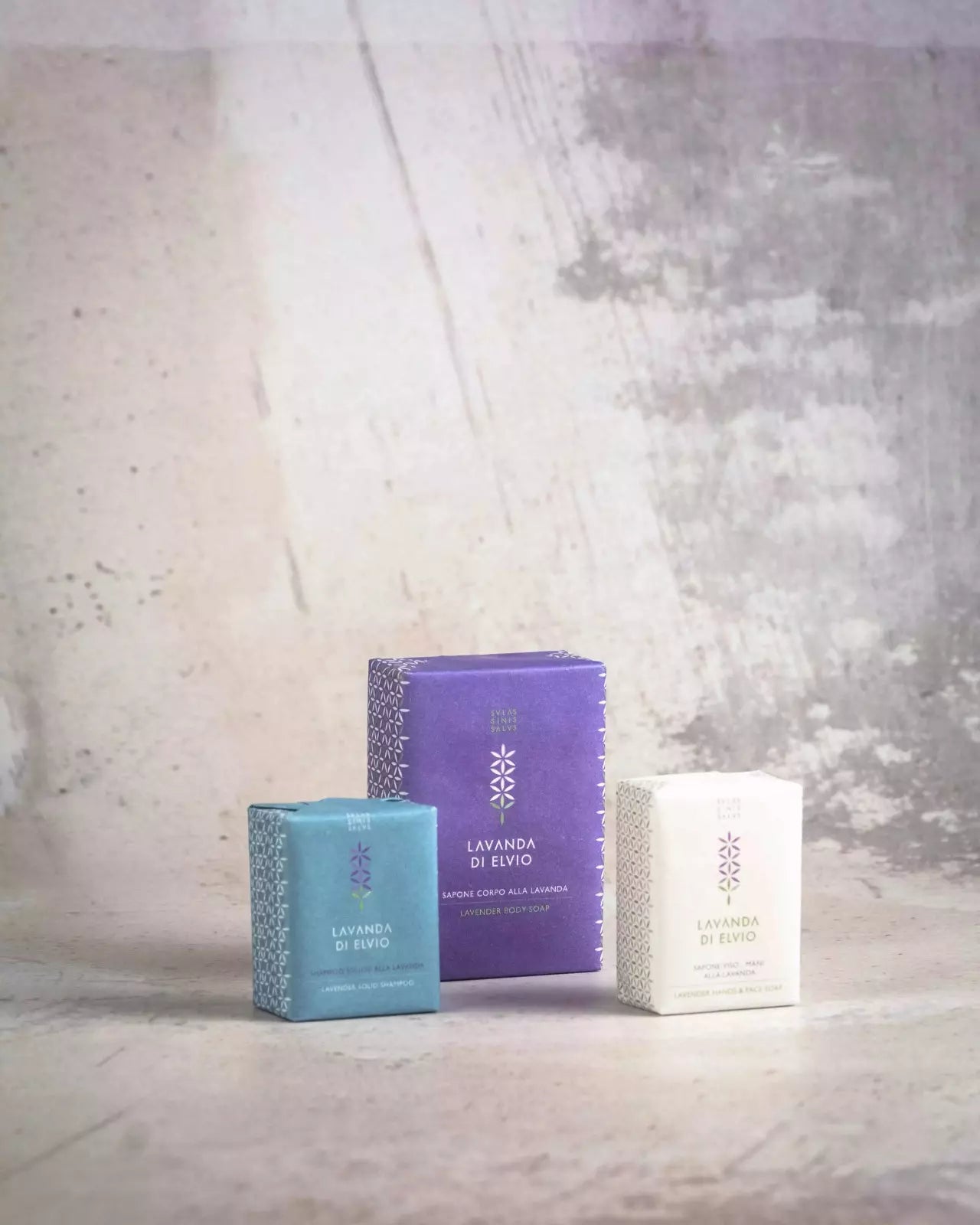 shampoo solido, sapone corpo e sapone viso alla Lavanda di Elvio